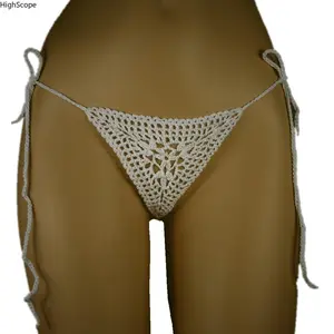 Women's 2-Piece Boho Cotton Crochet Triangle Bikini - Lace-Up Bathing Suit Women Set for Beach Vacation