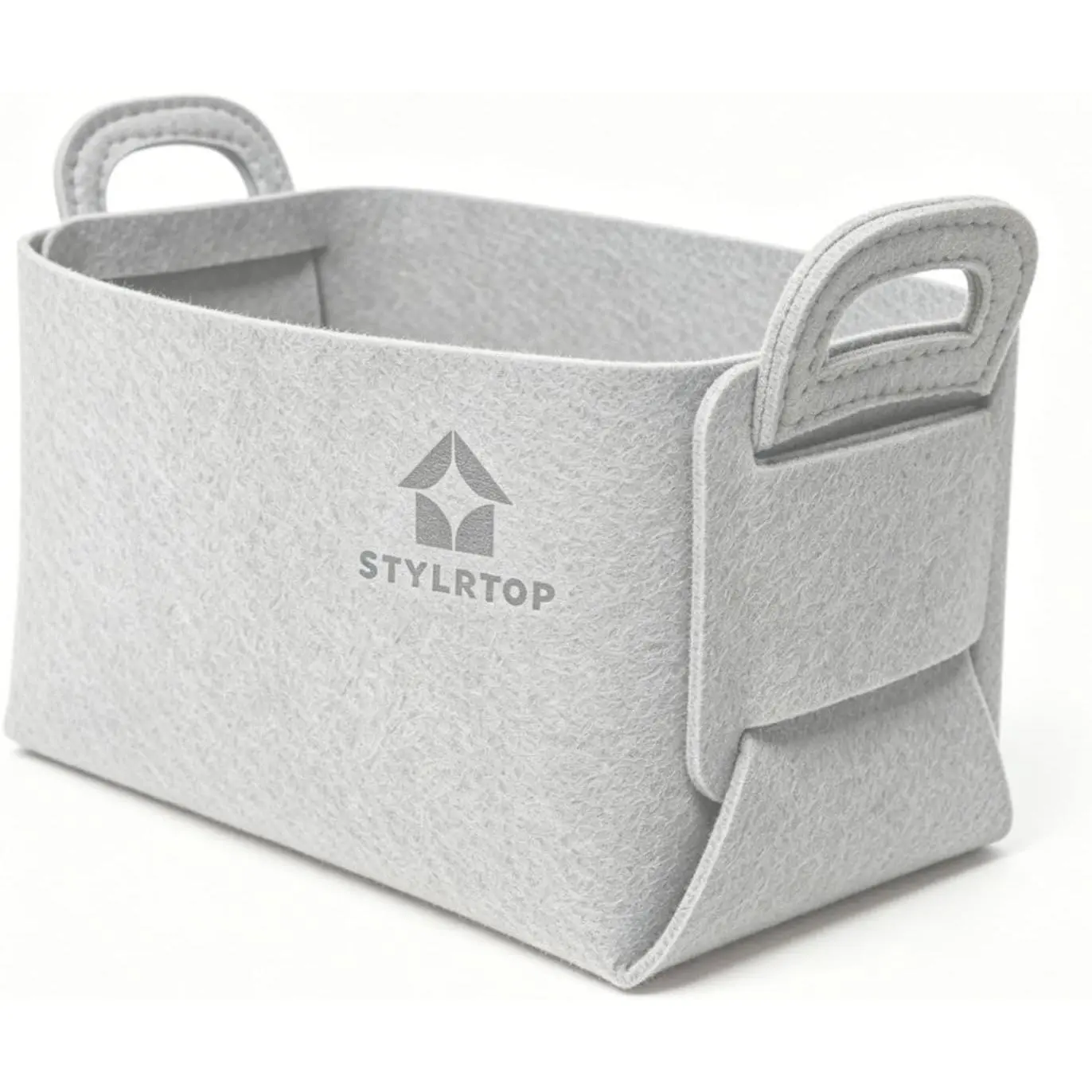 Felt Storage Bin, Collapsible Felt Basket with Handles for Shelves, Closet, Desk, Laundry, Toys,  -  Office Decor Organizer (Small, Light Gray)