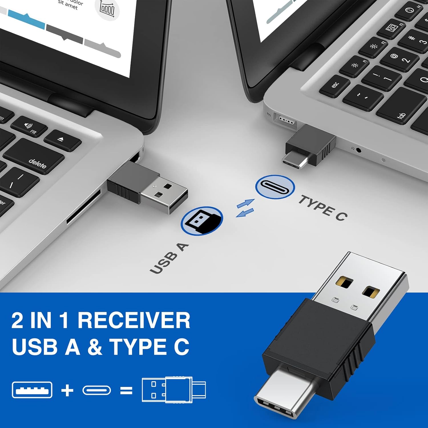2 in 1 Type C and USB Presentation Clicker with Air  Control, RF 2.4GHz  Presenter Remote PowerPoint Clicker Slide Pointer Advancer for Computer Laptop Classroom Office