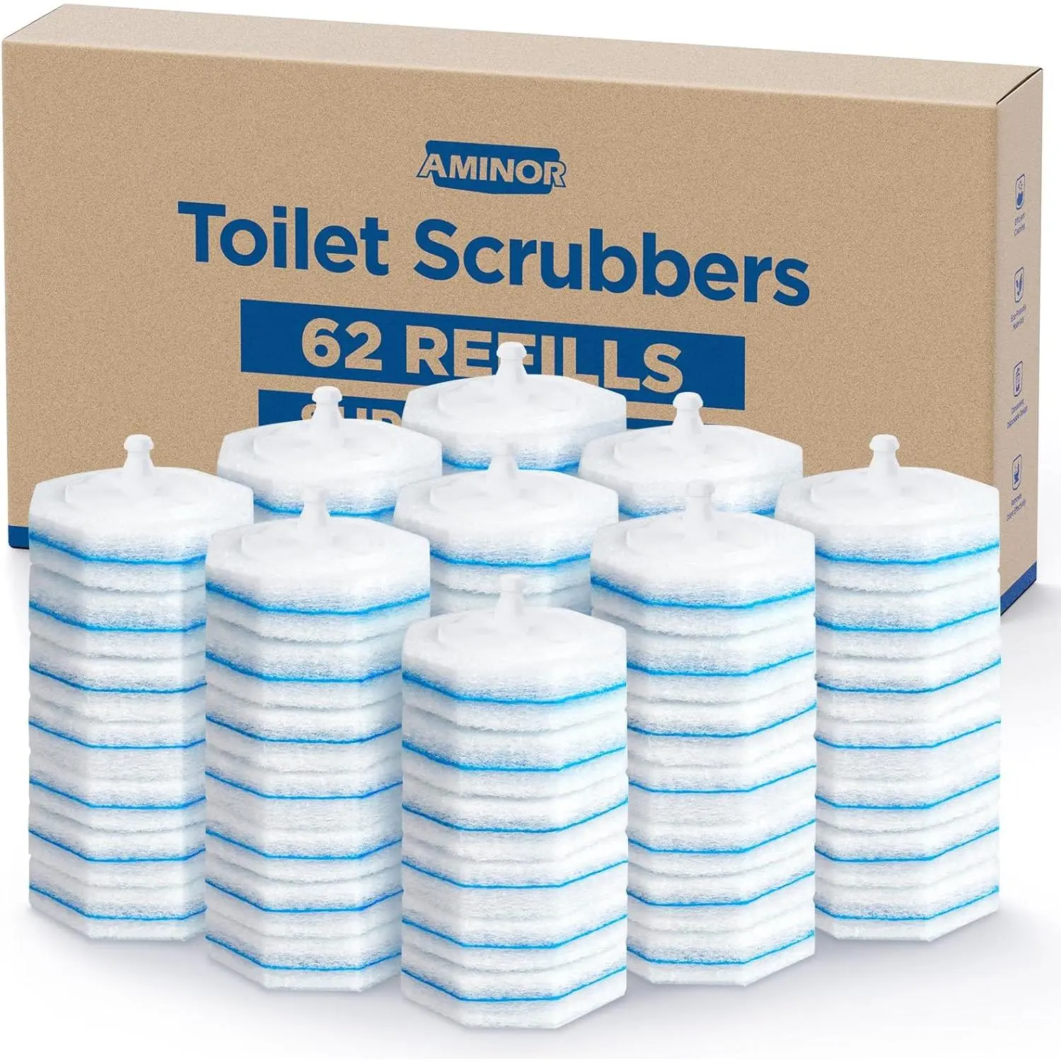 Clorox Toilet Wand Refills, 62-Count Household Stain Remover with 3-Layer Brush Heads, Upgraded Cleaners for 99.9% Stain Removal, Compact Pack for Daily Use Cleanliness