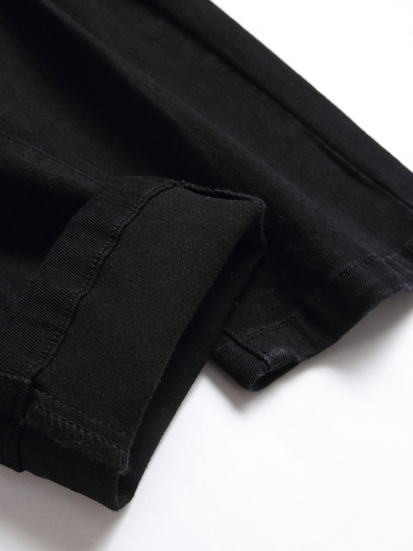 Men's Solid Ripped Slim Jeans, Distressed Jeans, Fashion Casual Comfy Denim Pants for Daily Outdoor Wear, Mens Bottoms for All Seasons