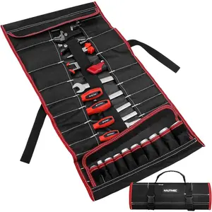 Tool Roll Bag for for Screwdrivers, 32-Pocket Water-Resistant Roll Up Tool Pouch, Compact Wrench Tool Organizer with Quick-Release Buckle and Reflective Strips - HT0069