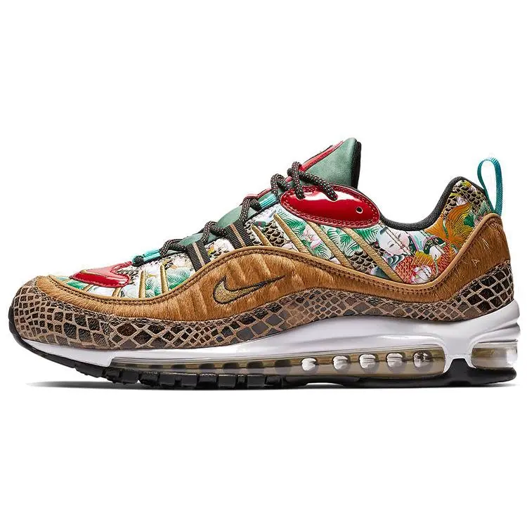 Nike Air Max 98 OG CNY Retro Sneakers for Men and Women – Tianjin New Year Painting Suede Leather Low-Top with Air Cushion Verifiable, with credentials and supporting global authentication