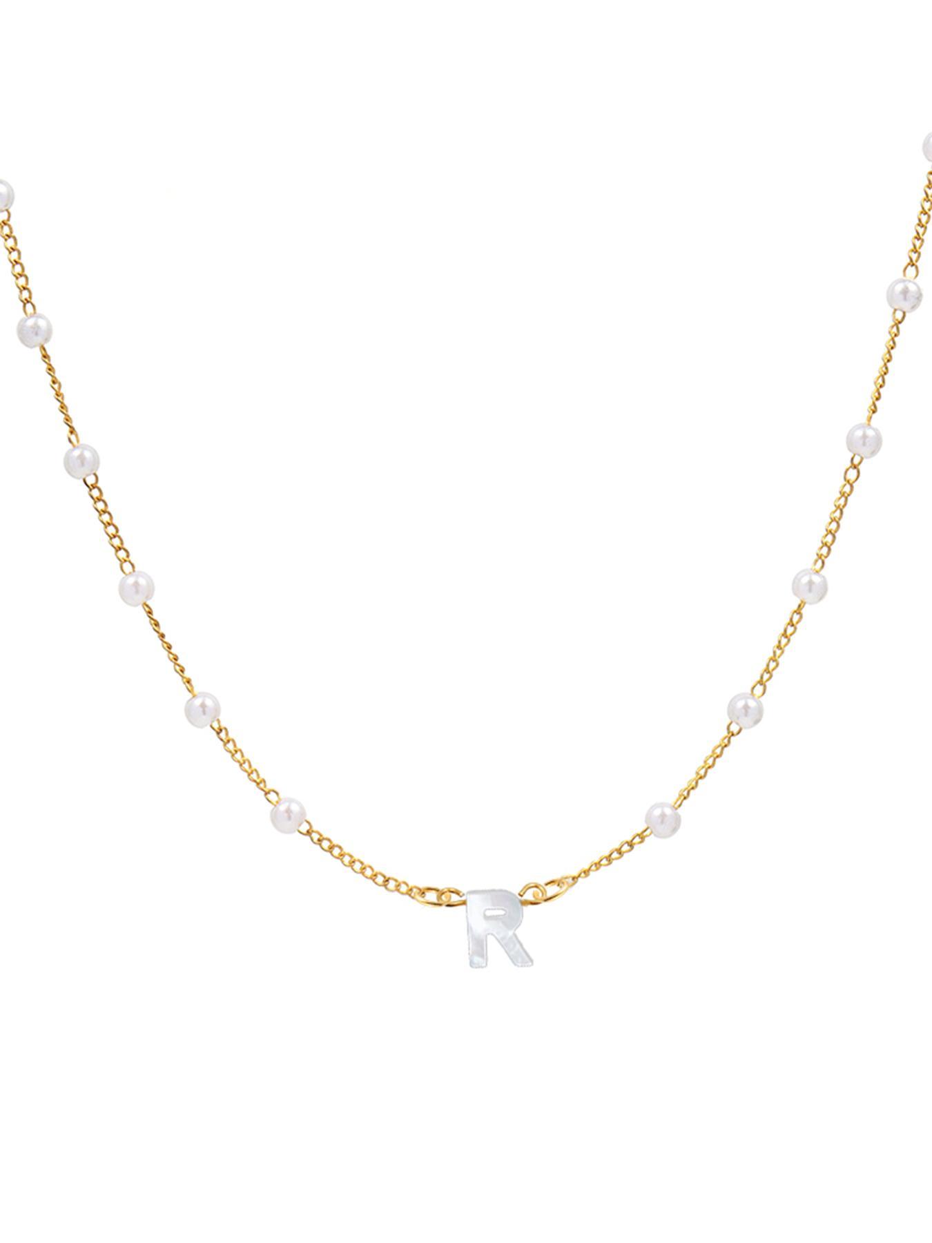 Elegant Letter Detail Faux Pearls Decor Pendant Necklace for Gift, Stainless Steel Casual Matching Necklace Jewelry, Classic Fashion Accessories for Daily Wear