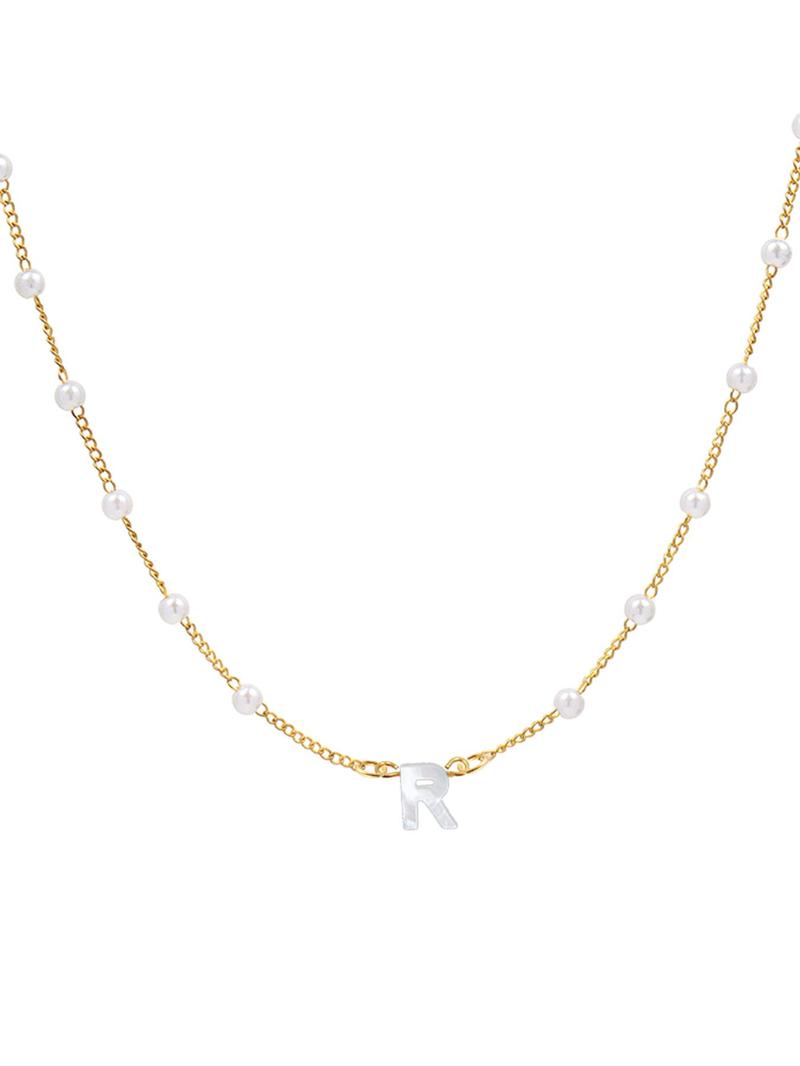 Elegant Letter Detail Faux Pearls Decor Pendant Necklace for Gift, Stainless Steel Casual Matching Necklace Jewelry, Classic Fashion Accessories for Daily Wear