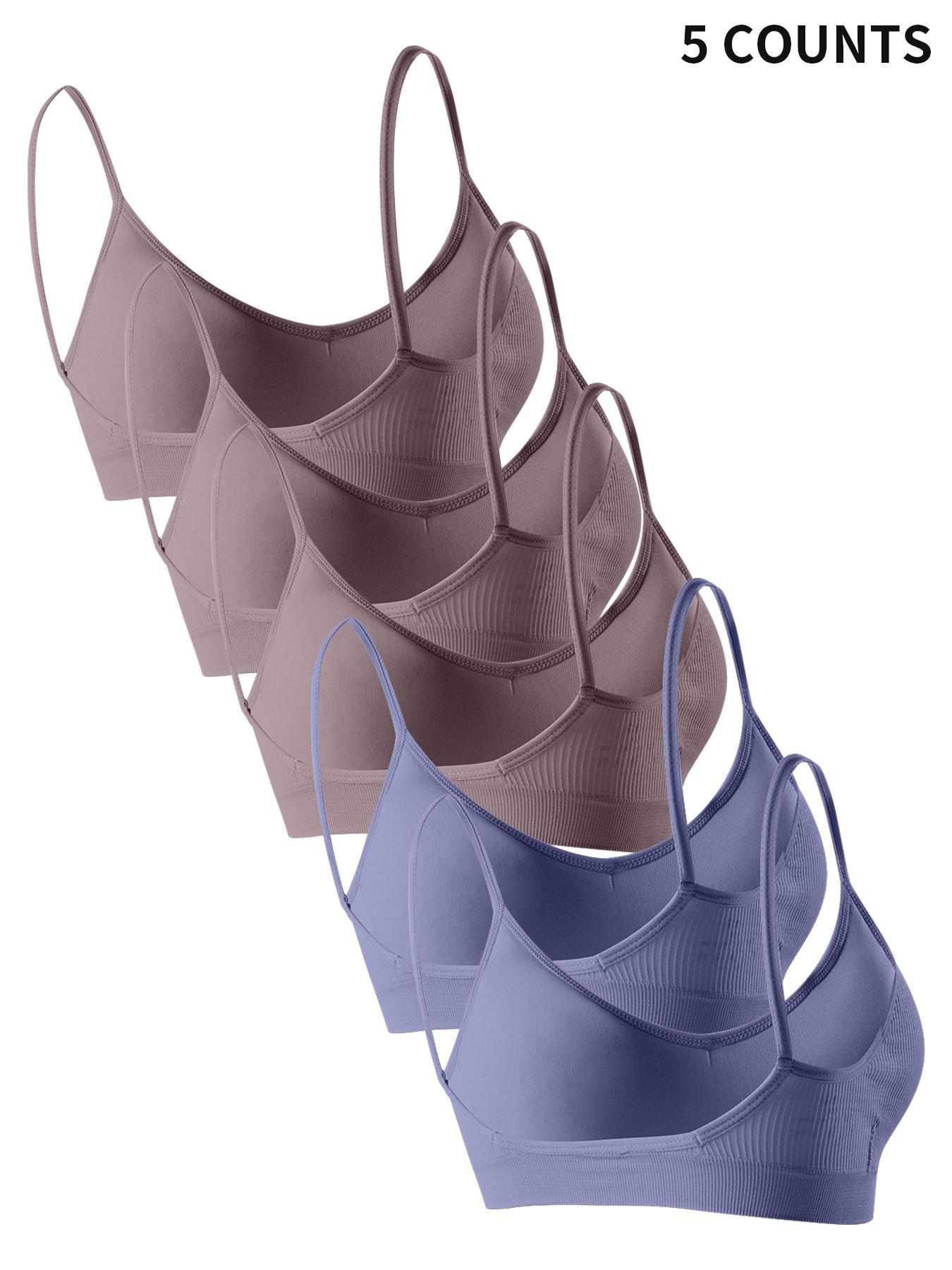 Women's Solid Ribbed Wireless Bra, Casual Padded Push-Up Bra, Soft Comfy Breathable Lingerie Top for Daily Wear, Underwear