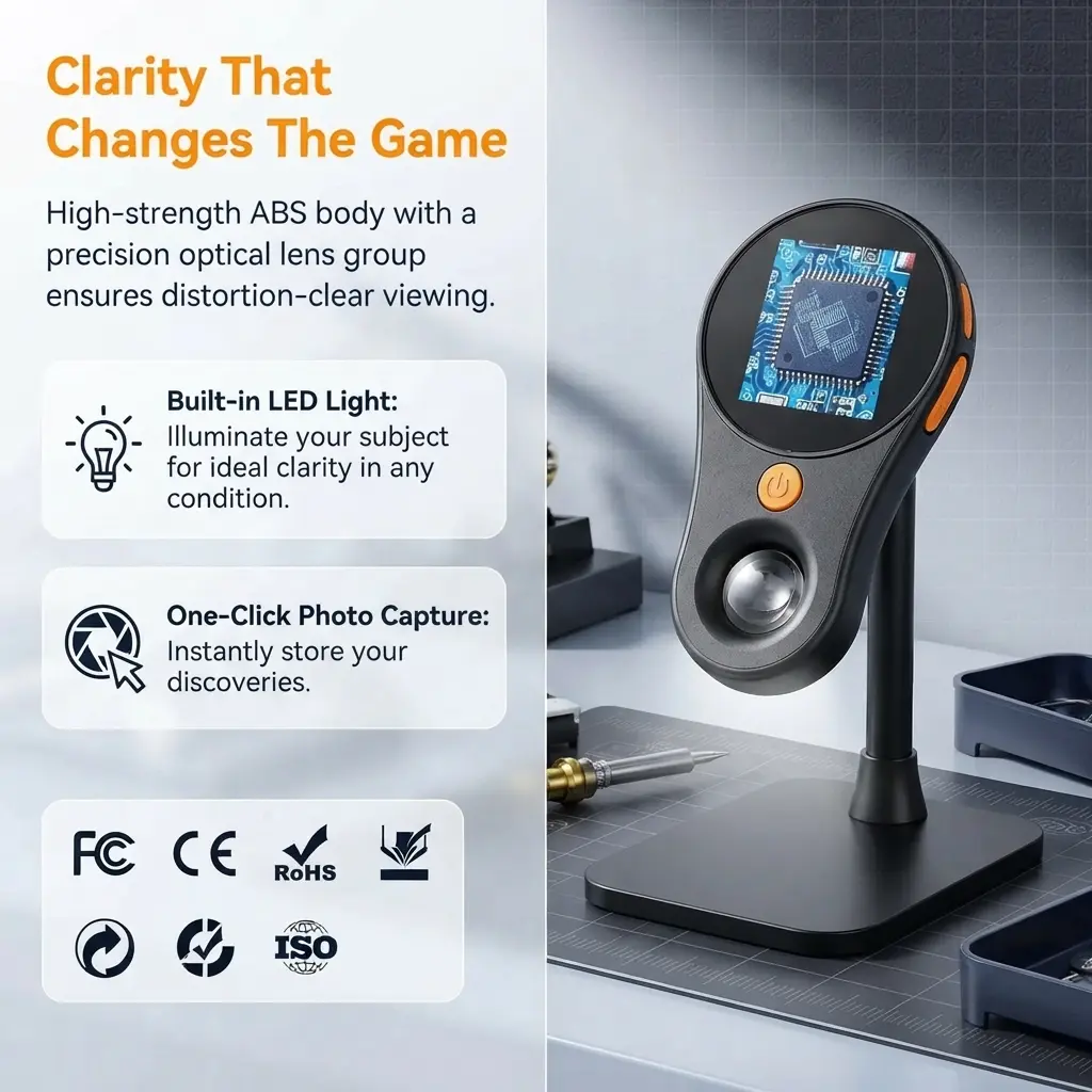 Portable Handheld Digital Microscope, 500X Zoom Ultra‑Macro Inspection Camera, HD Digital Screen Microscope for Electronics Repair, Home & Educational Science Tool