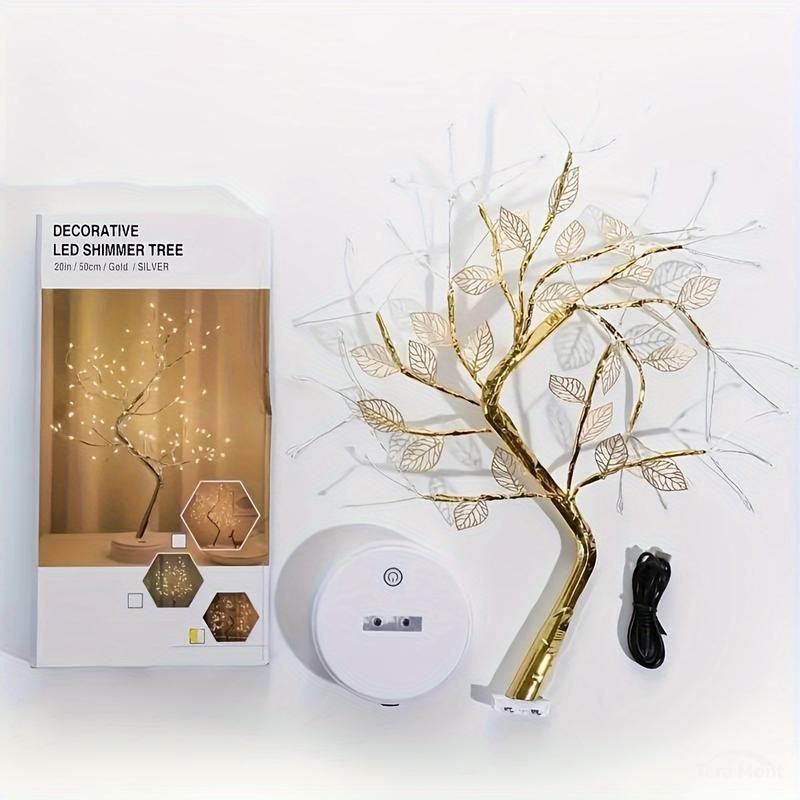 Dual Mode Touch Switch Gold Leaf Tree Light with 72 LED Copper Wire String Lights for Valentine Bedroom Christmas Decorative Lamp