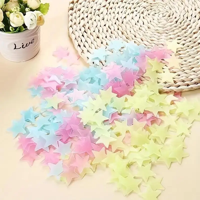 Luminous Star Sticker, 100pcs/set Random Color Fluorescent Wall and Ceiling Star Sticker, Suitable for Bedroom, Living Room Or Ceiling Decoration