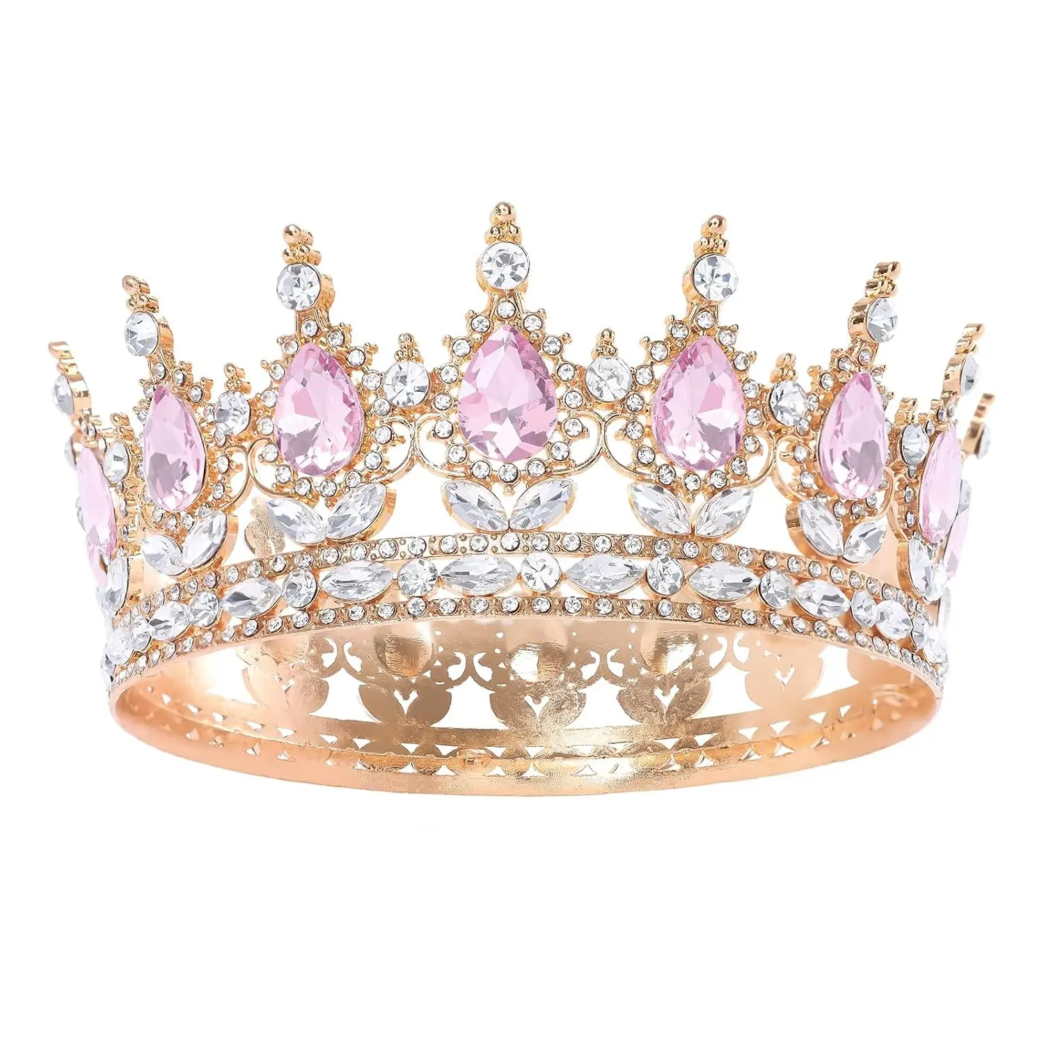 Queen Crown Princess Tiara for Women Gold Pink Crystal Rhinestone Birthday Wedding Bridal Quinceanera Prom Halloween Pageant Cake Topper Accessories Gift Corona Para Pastel(Gift)