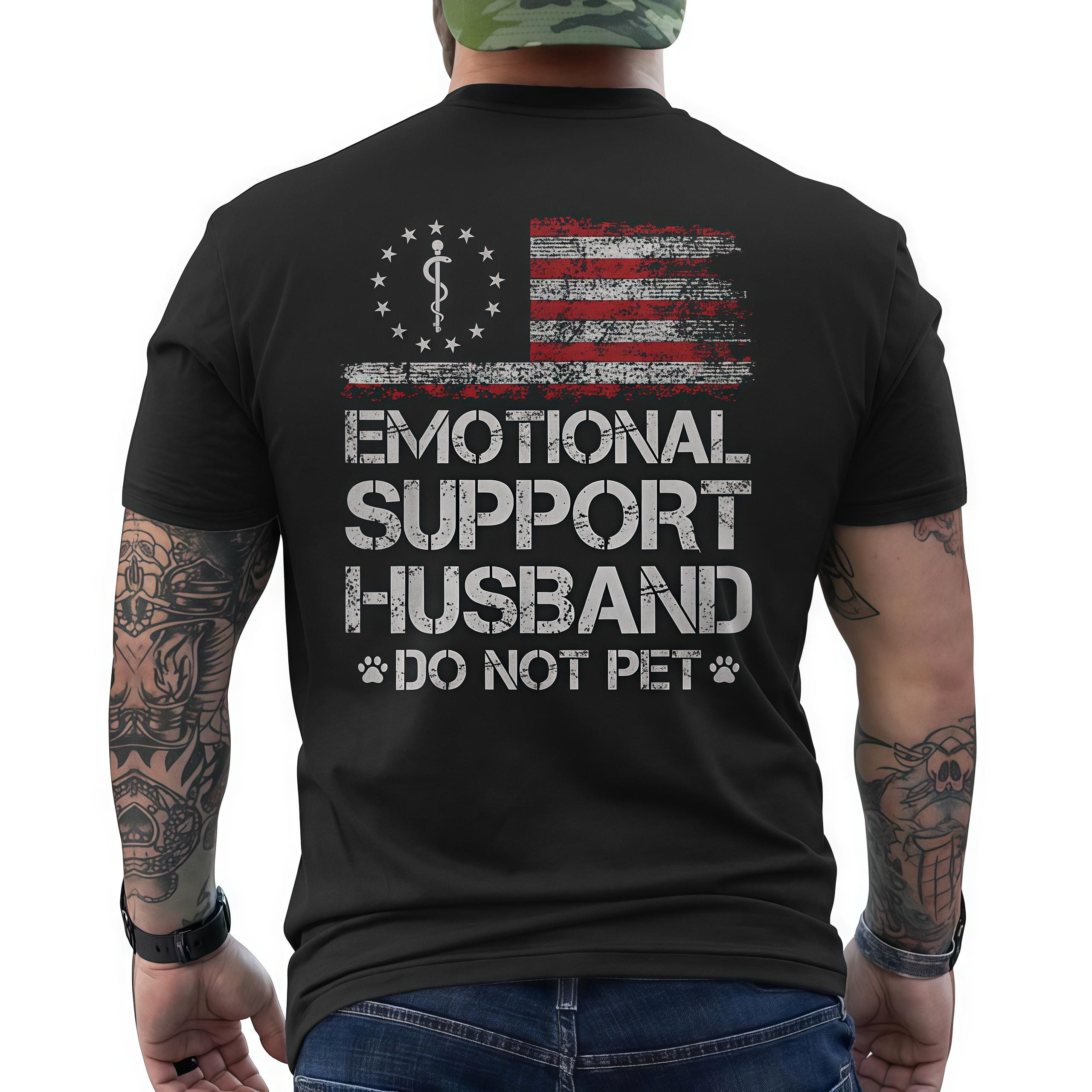 T - shirt with 'EMOTIONAL SUPPORT HUSBAND’ Flag Motif – USA Vibe