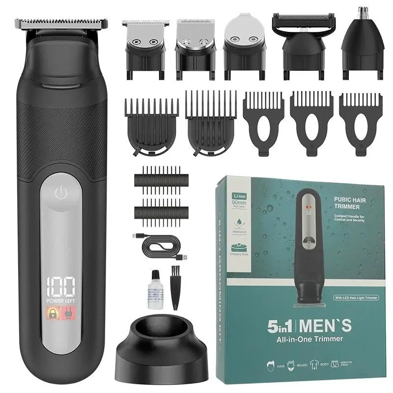 All-In-One Men’s Hair & Body Grooming Kit, LED Illuminated Electric Trimmer, Type-C Charging Base, Perfect Gift for Men