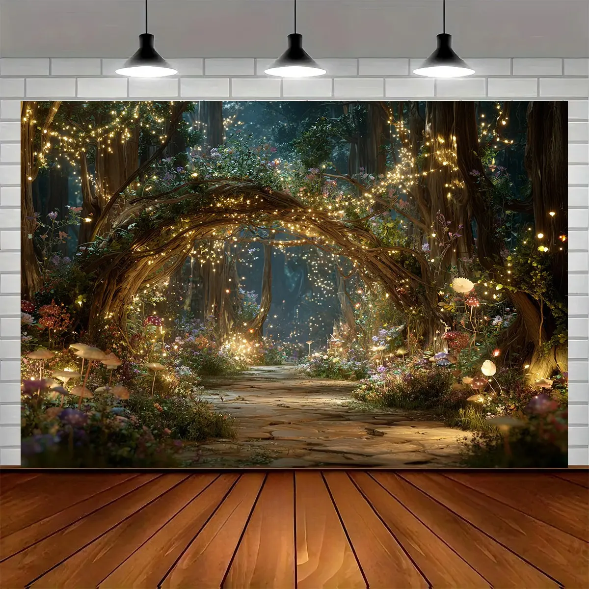 Enchanted Forest Backdrop Fantasy Woodland Style Tapestry Wall Hanging, Forest Photography Background, Premium Polyester Decorative Banner for Party Venue, Photo Booth, Living Room Decor, Event Display, Indoor Outdoor Celebration