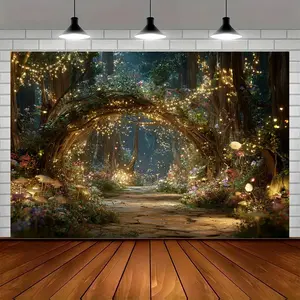 Enchanted Forest Backdrop Fantasy Woodland Style Tapestry Wall Hanging, Forest Photography Background, Premium Polyester Decorative Banner for Party Venue, Photo Booth, Living Room Decor, Event Display, Indoor Outdoor Celebration