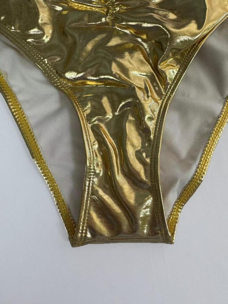 Women's Texture Metal Ruched Tie Back Bikini Sets for Summer 2024, Halter Neck Triangle Swimwear, Swimsuit for Women, Bathing Suits Women, Ladies Summer Beach Vacation Swimsuit, Two Piece Bathing Suits