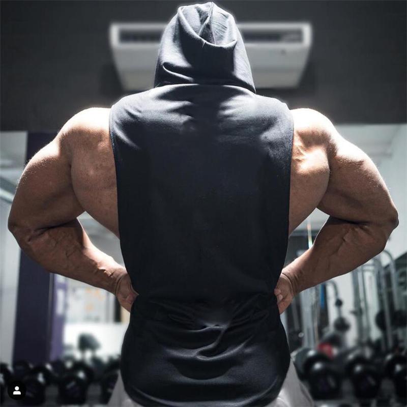 Summer Hooded Gym Clothing Mens Fitness Tank Top Plain Cotton Bodybuilding Hoodie Sleeveless Shirt Muscle Vest Sports Undershirt