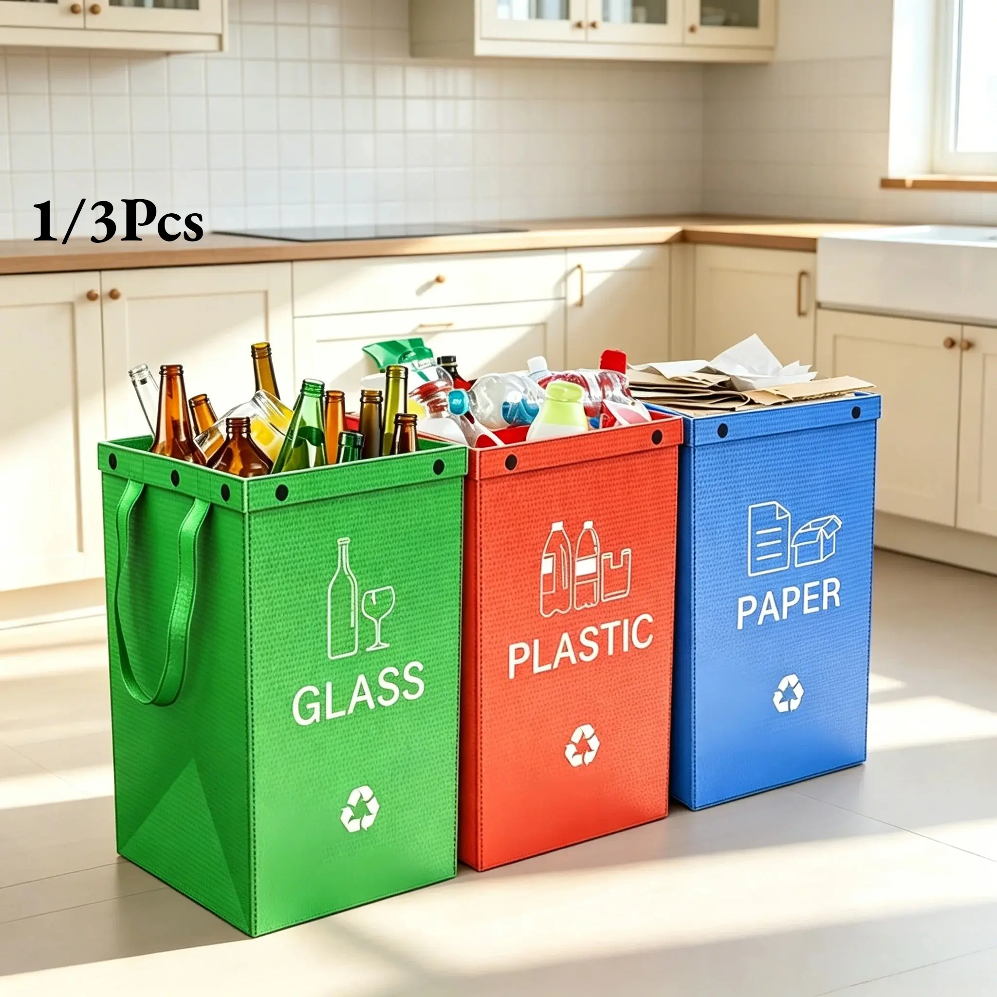 1/3Pcs Separate Recycling Waste Bin Bags,Reusable Waterproof Waste Baskets for Kitchen Office Home,Indoor Recycle Bins Waste Trash