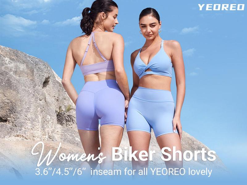 YEOREO Women's Biker Shorts 4.5" Hidden Scrunch High Waist Tummy Control Gym Yoga Running Impact Blue Plain Stretchy Fabric Active Skort Skirt