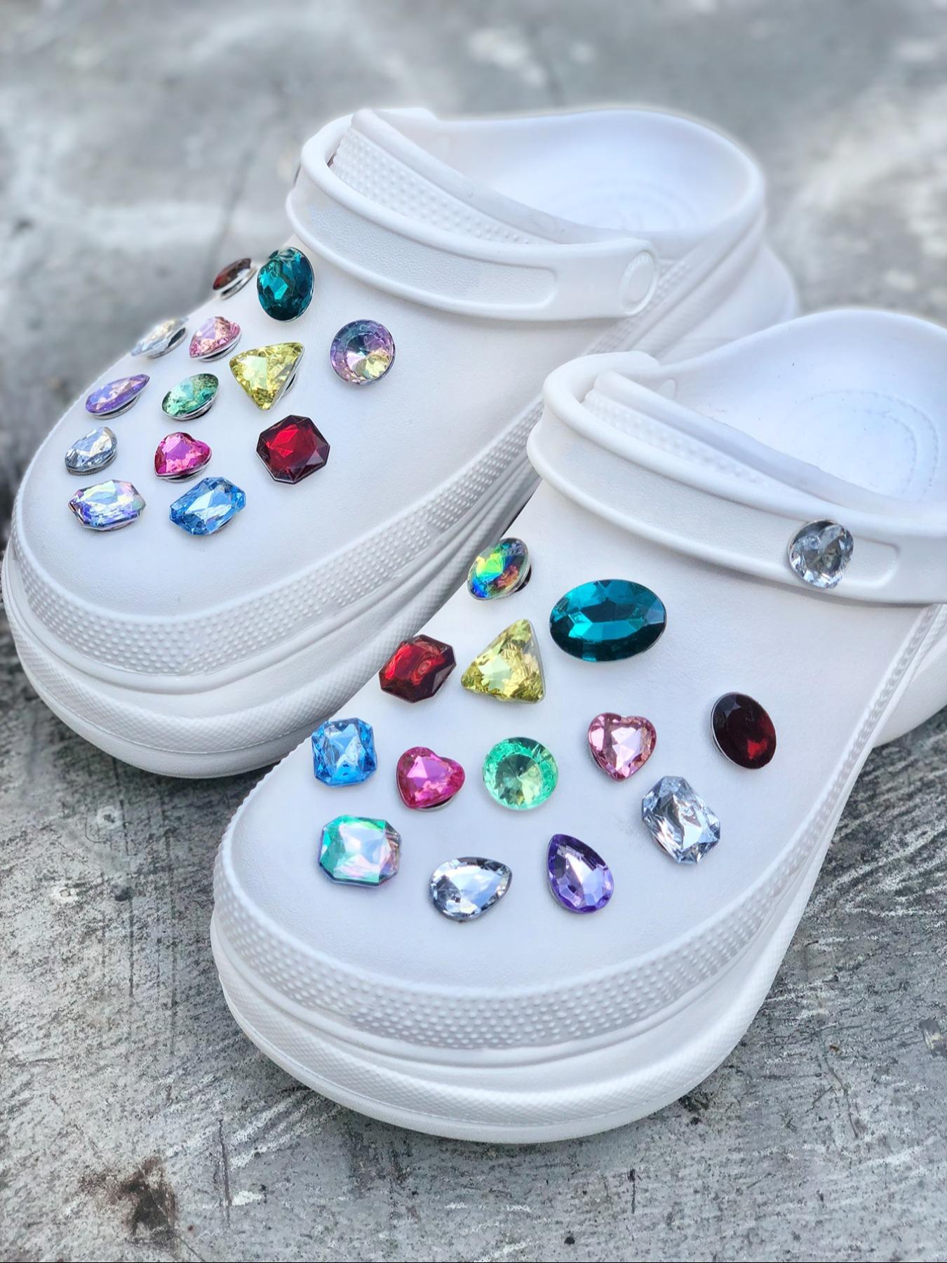 Cute Colorful Artificial Crystal Design Shoe Charms, 28pcs Fashionable Novelty Shoes Decorations for Clogs Design, Dazzling Glamour Trendy Holiday Shoe Accessories for Women & Girls, Bling Shoe Charms