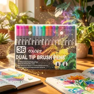 36 Pcs Aesthetic Dual Tip Brush Pens, Portable Art Markers with Clear Case for Bullet Journaling & Planners