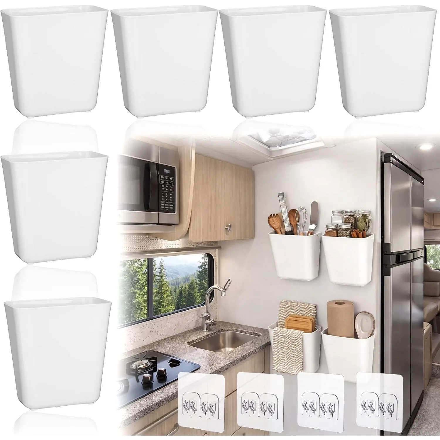 6 Pieces RV Kitchen Cabinet Door Storage Box Camper RV Accessories Organizer Box Self Adhesive Wall Mounted for Camping Wardrobe/Bathroom/Refrigerator Small Items Organizer
