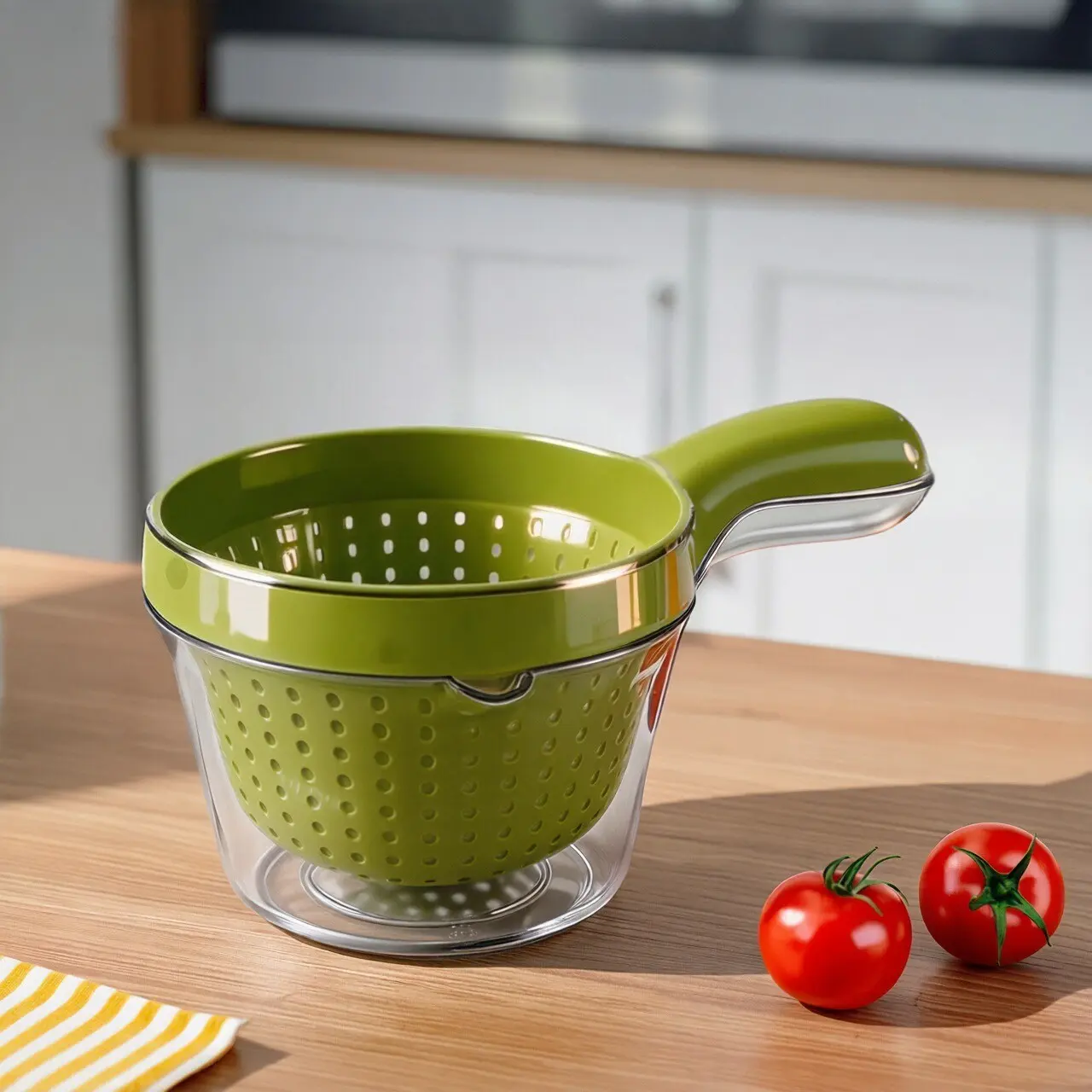 Double-layer fruit washing basket with handle, suitable for washing fruits and blueberries, cute small fruit strainer, a must-have for home use.