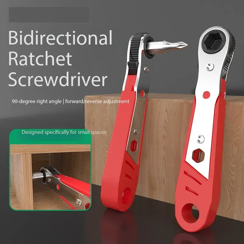Bidirectional Ratchet Screwdriver, Adjustable Forward Reverse, Multi-Function Right Angle Wrench, Corner Turner, Ideal for Tight Spaces