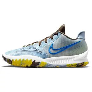 Nike Kyrie Low 4 EP Basketball Shoes for Men and Women – Comfortable Round-Toe, Breathable Fabric and Synthetic Leather, Zoom Air Cushioning, Non-Slip Durable Outsole, Blue Gray Yellow Verifiable, with credentials and supporting global authentication