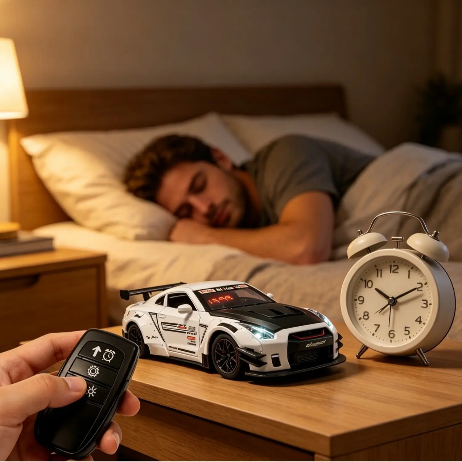 Men's Hypercar-Themed Alarm Clock with Sound Machine - Bedside Decorative Clock, Realistic Engine Sounds, Lighting Effects