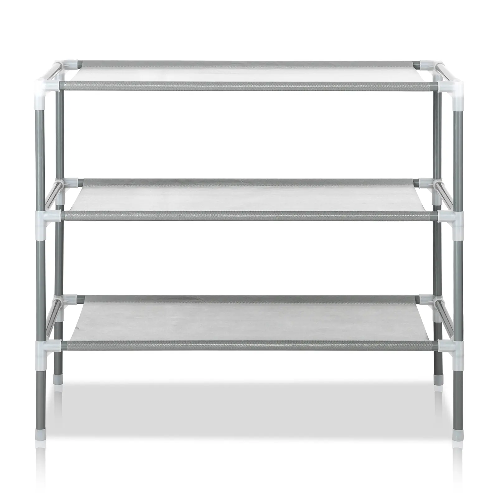Simple Assembly 3 Tiers Non-woven Fabric Shoe Rack Gray,Metal Frame Compact Shoe Storage Organizer, Easy Assembly Shoe Shelf for Entryway Bedroom