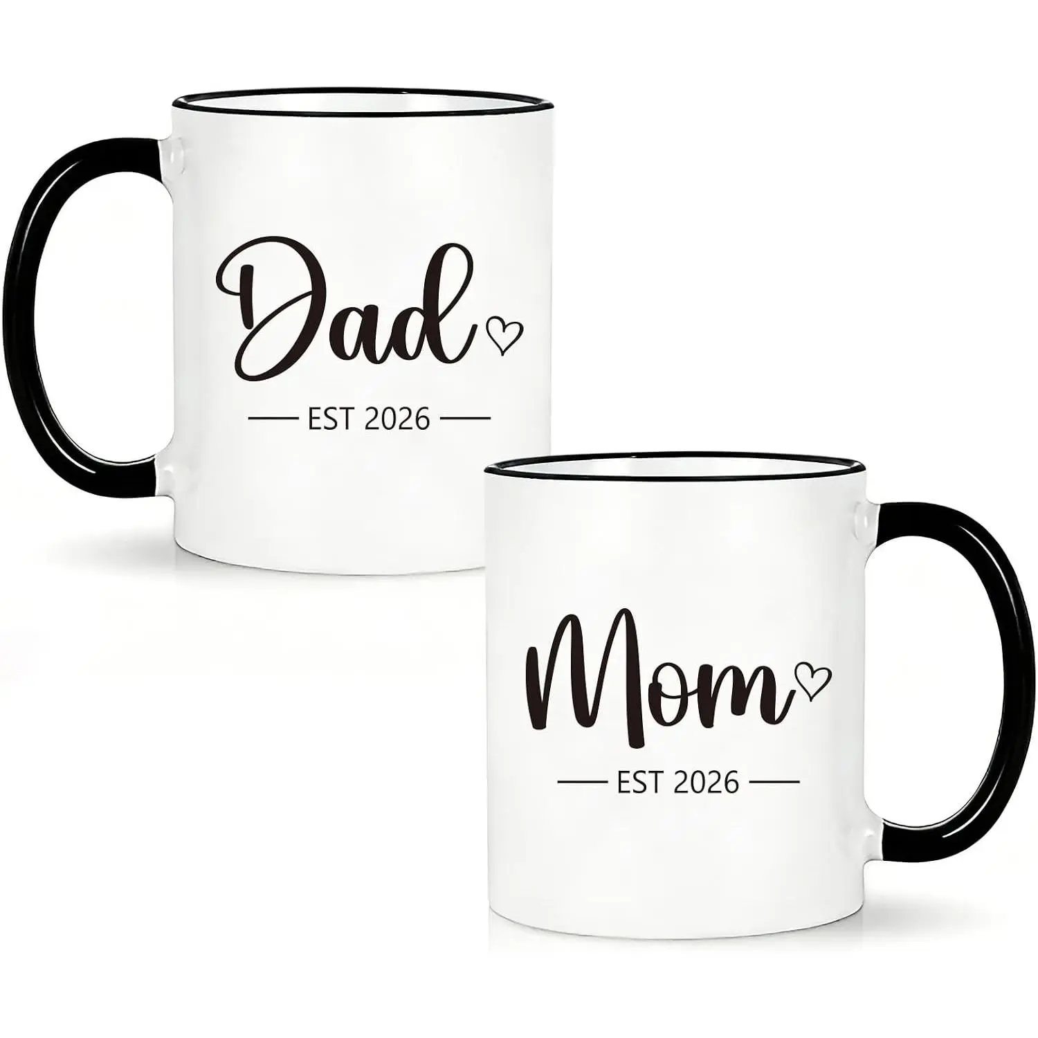 11oz Ceramic Round Mom and Dad Est 2026 Mug Set - Double Print First-Time Parents Announcement Coffee Mugs, New Parent Gifts