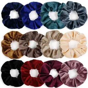 Velvet Hair Scrunchies for Women Girls 12 Pcs Dark Colors: Elastic Hair Scrunchies Ties for Thin Thick Hair, Soft Ponytail Holder Fall Hair Accessories Bulk