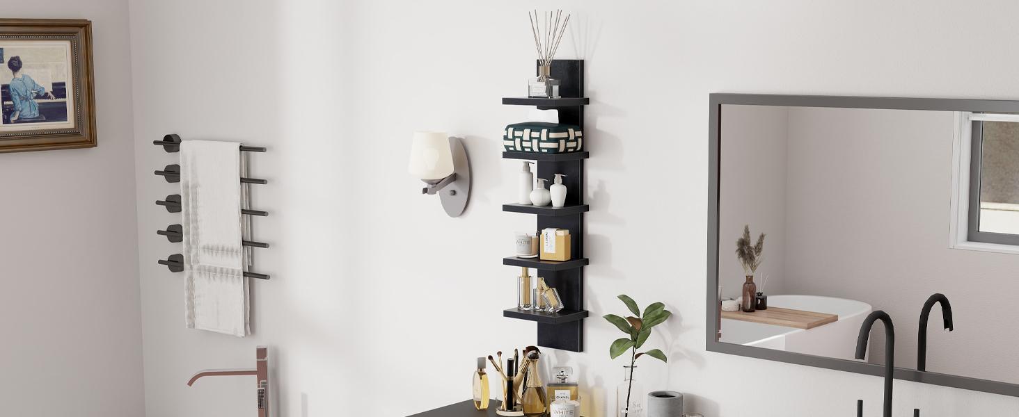 Five layer wall shelf unit, decorative wall mounted vertical shelf, suspended storage cabinet, home decoration storage device, high tower design, multifunctional shelf, bedroom living room, black Five layer wall shelf unit, decorative wall mounted vertical shelf, suspended storage cabinet, home decoration storage device, high tower design, multifunctional shelf, bedroom living room, black