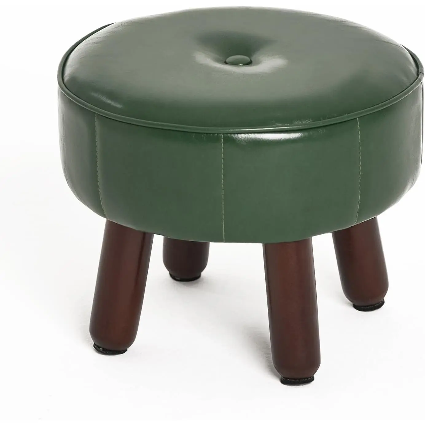 13in Small Foot Stool Ottoman,Round Faux Leather Footrest for Couch | Green Under Desk Pouf Footstool Foot Rest with Non-Skid Rubber Legs for Ling Room, Bedroom, 13''L x 13''W x 10.2''H