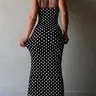 Women's Casual Aesthetic Polka Dot Lace Trim Halter Sleeveless Bodycon Dress, Perfect for Summer, Lovelywholesale Us Fashion
