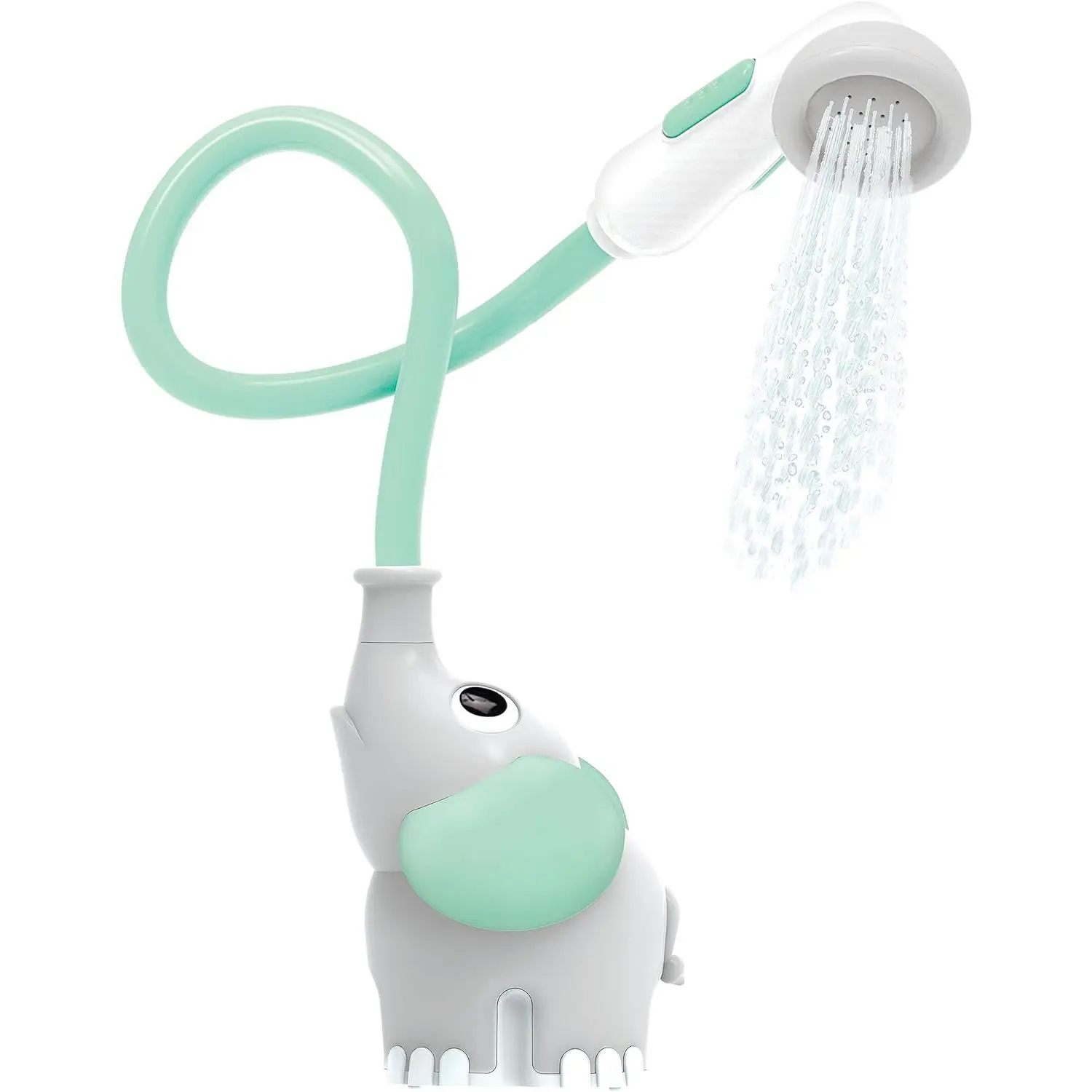Baby Bath Shower Head - Elephant Water Pump and Trunk Spout Sprayer - One Handed Flow Control for Newborn Babies in Tub Or Sink (Turquoise)