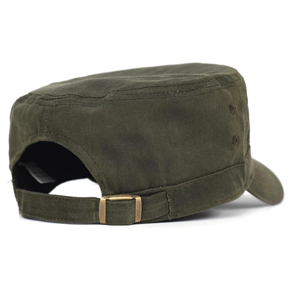 Waxed Canvas Cotton Military Caps Men Waterproof Cadet Army Cap Unique Design Vintage Flat Top Hat