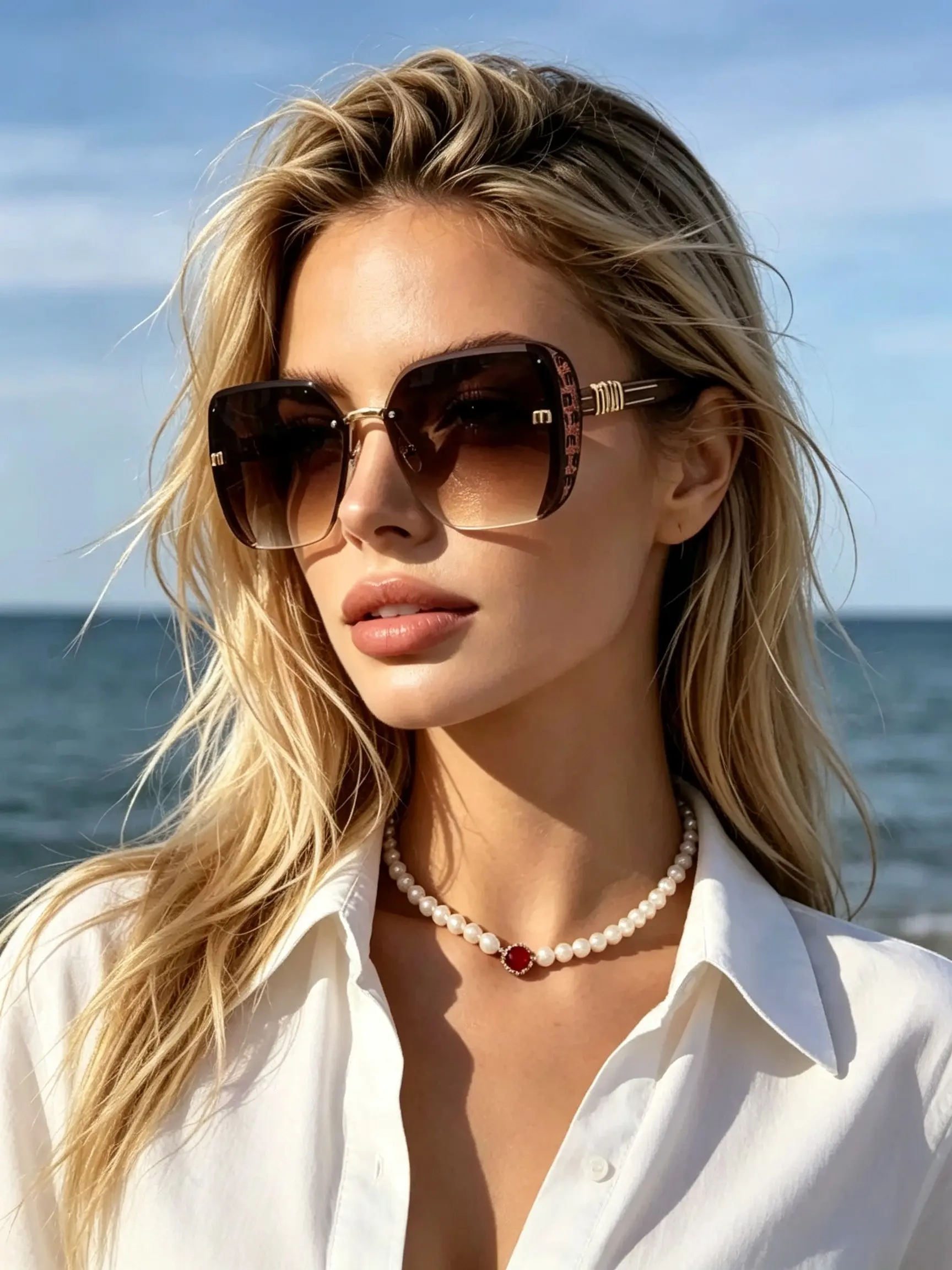 New Fashion Frameless Glasses, Large Frame Slimming Effect, Sparkly Luxury Style, Women's High-End Unique Versatile Eyewear