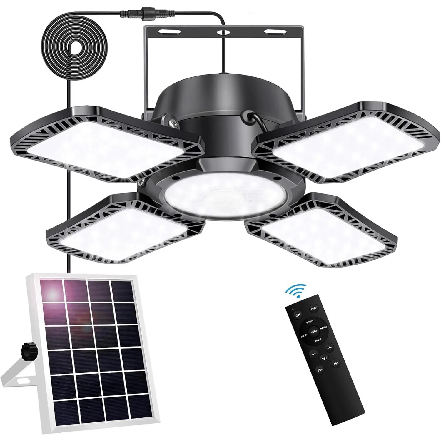 Solar Shed Light Outdoor Indoor, 176LED Solar Powered Motion Sensor Pendant Light Daytime Available, 5 Lighting Modes & Remote for Shed Gazebo Barn Garage Home