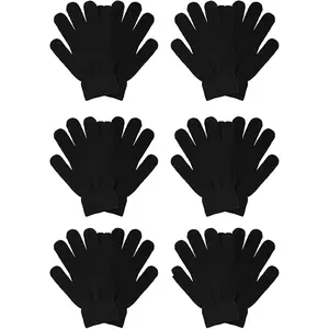 6 Pairs Winter Gloves for Women Men Knit Black Gloves Cold Weather Magic Thermal Warm Stretchy Mittens for Running Driving Hiking