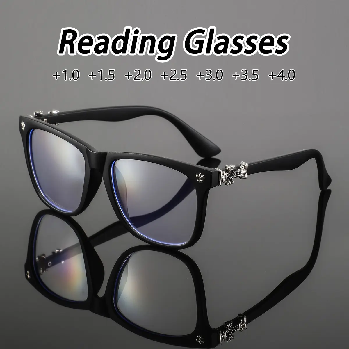 Men's PC Reading Glasses, Classic Vintage Style, Magnification +1.00 to +4.00, Ideal for Computer Books Smartphones, Fashionable Choice