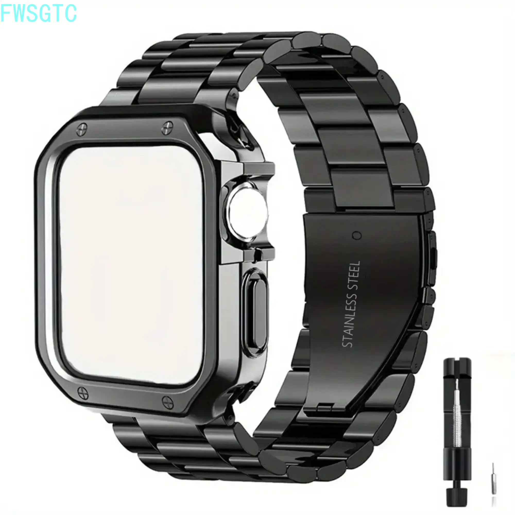 2026 New Metal Watch Strap & Shockproof Protective Case 2 In 1 Accessory Set Universal Fit 38/40/41/42/44/45/49mm Chain Wrist Band Anti-Collision Watch Cover summervibes