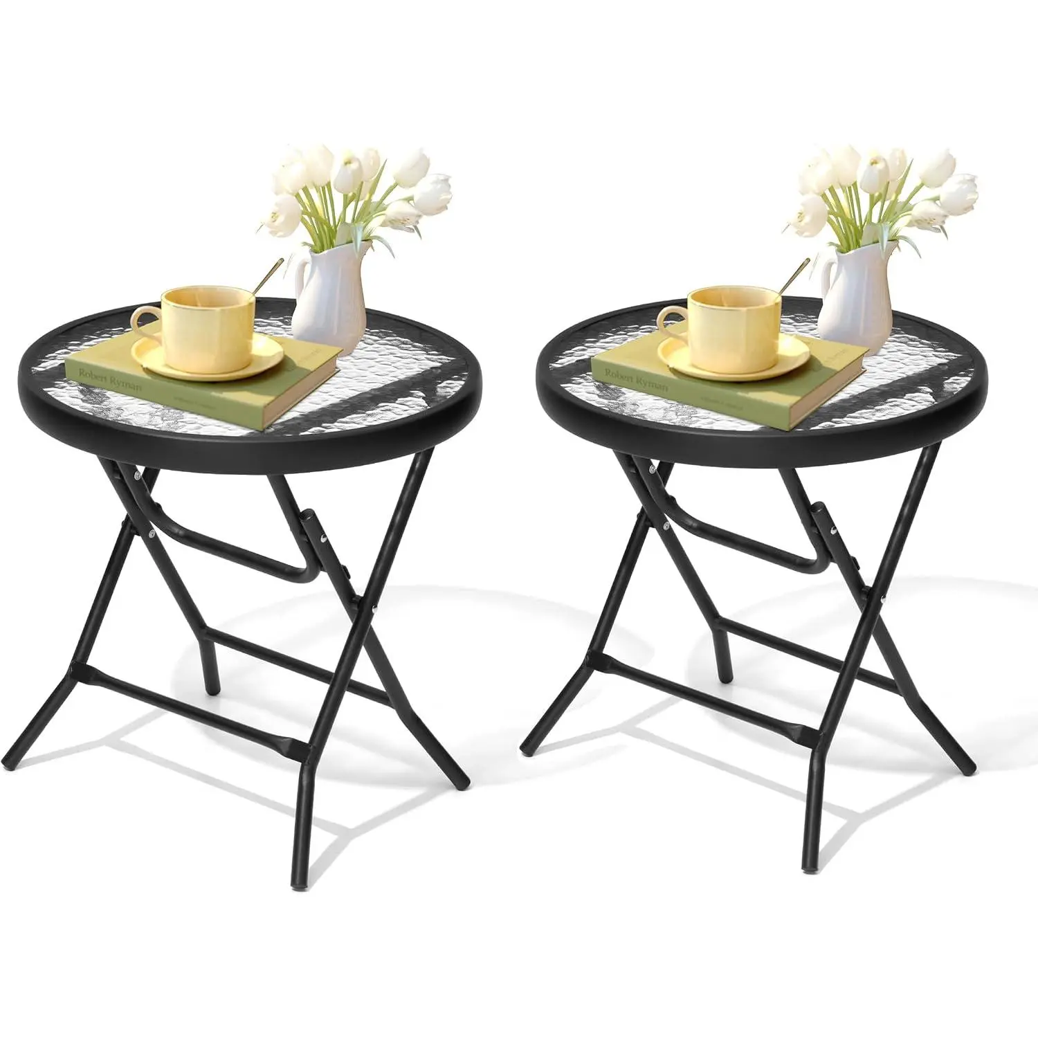 2 count Outdoor Side Table - Small Patio End Table  Weather, Patio Furniture Sets and Outside Furniture for Pool, Balcony, Deck, Porch, Black