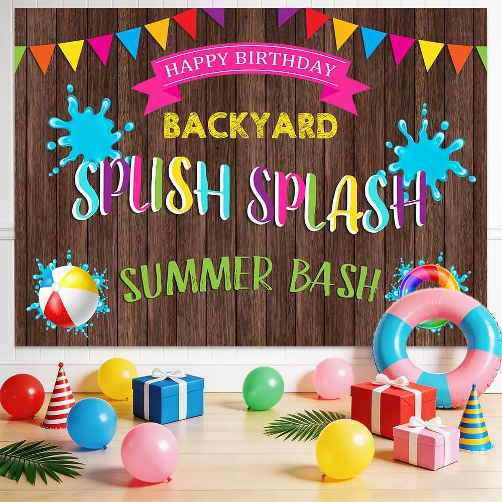 7x5ft Summer Pool Party Backdrop for Birthday Splish Splash Summer Bash Backyard Pool Party Decorations  Pennant Photography Background Pool Party Banner Props
