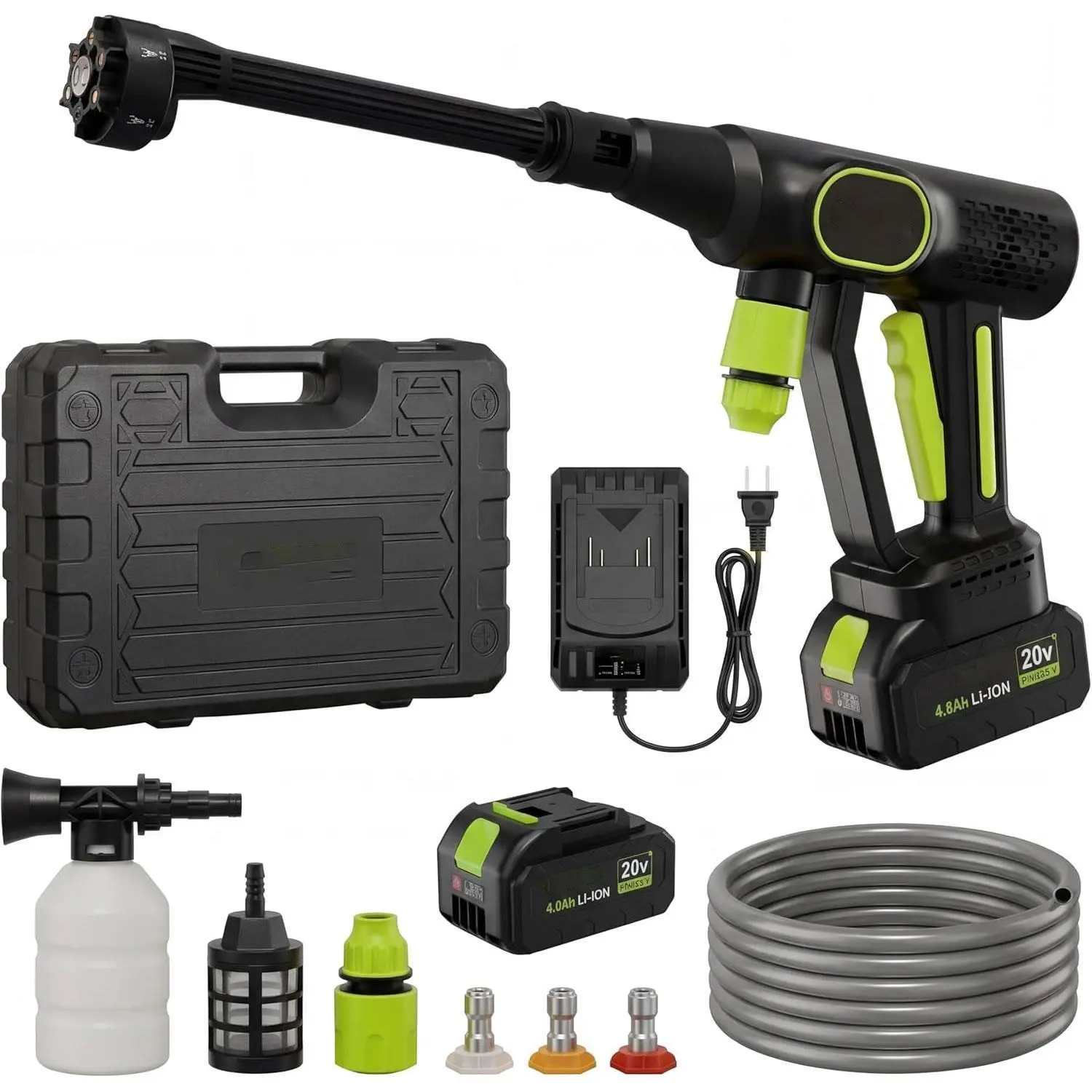 20V Brushless Cordless Pressure Washer, Car Wash Brushless Power Cleaner with 6-in-1 Nozzle, Foam Cannon, 26ft Premium Elastic Hose, 20V/4000mAh Lithium-Ion Battery & Charger for House Cleaning, Outdoor Surfaces, Tap/Bucket/Pool Use (26ft Cordless Reach)