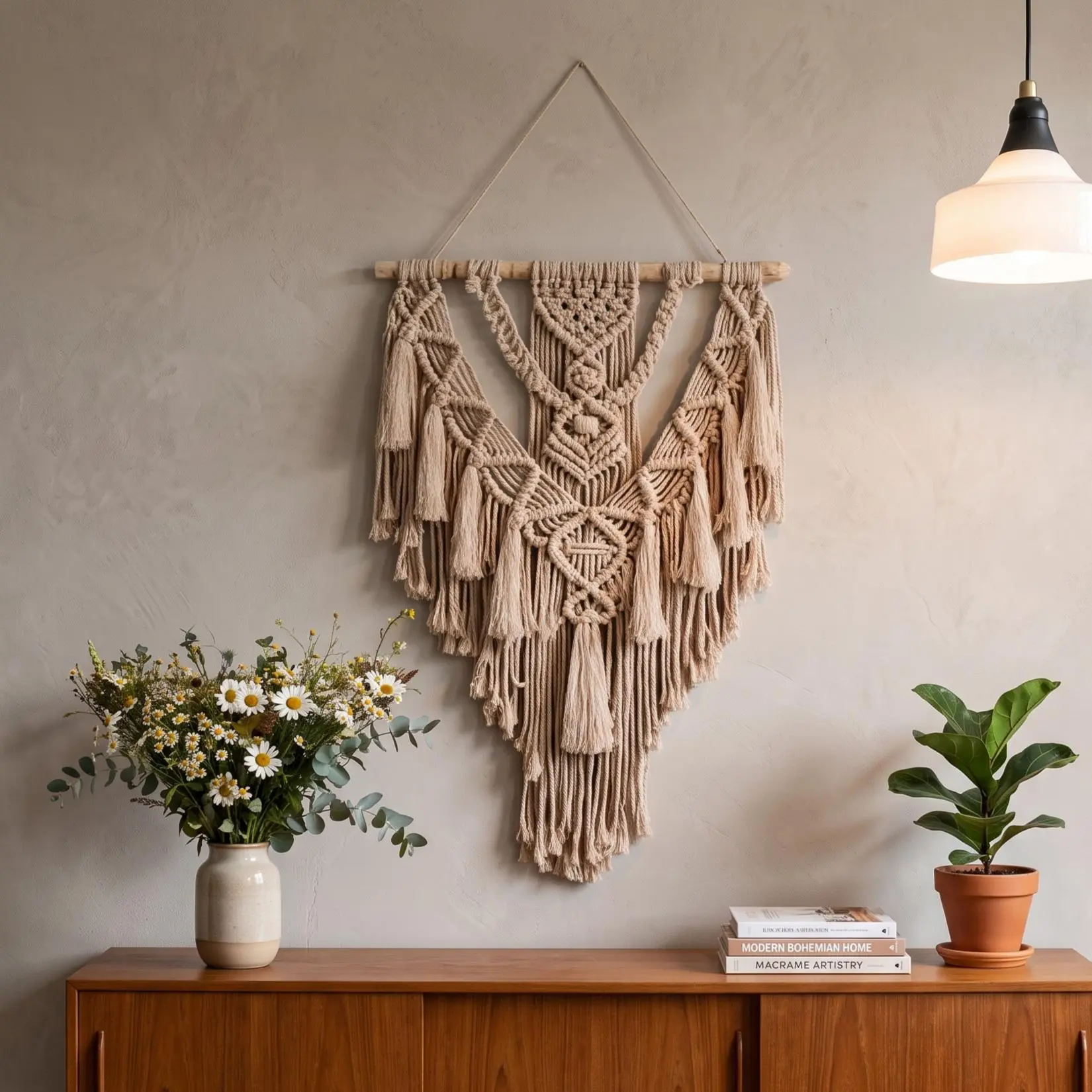 Boho Cotton Tapestry Wall Hanging, Geometric Woven Wall Decor with Tassels, Macrame Art for Bedroom, Living Room & Home Decoration