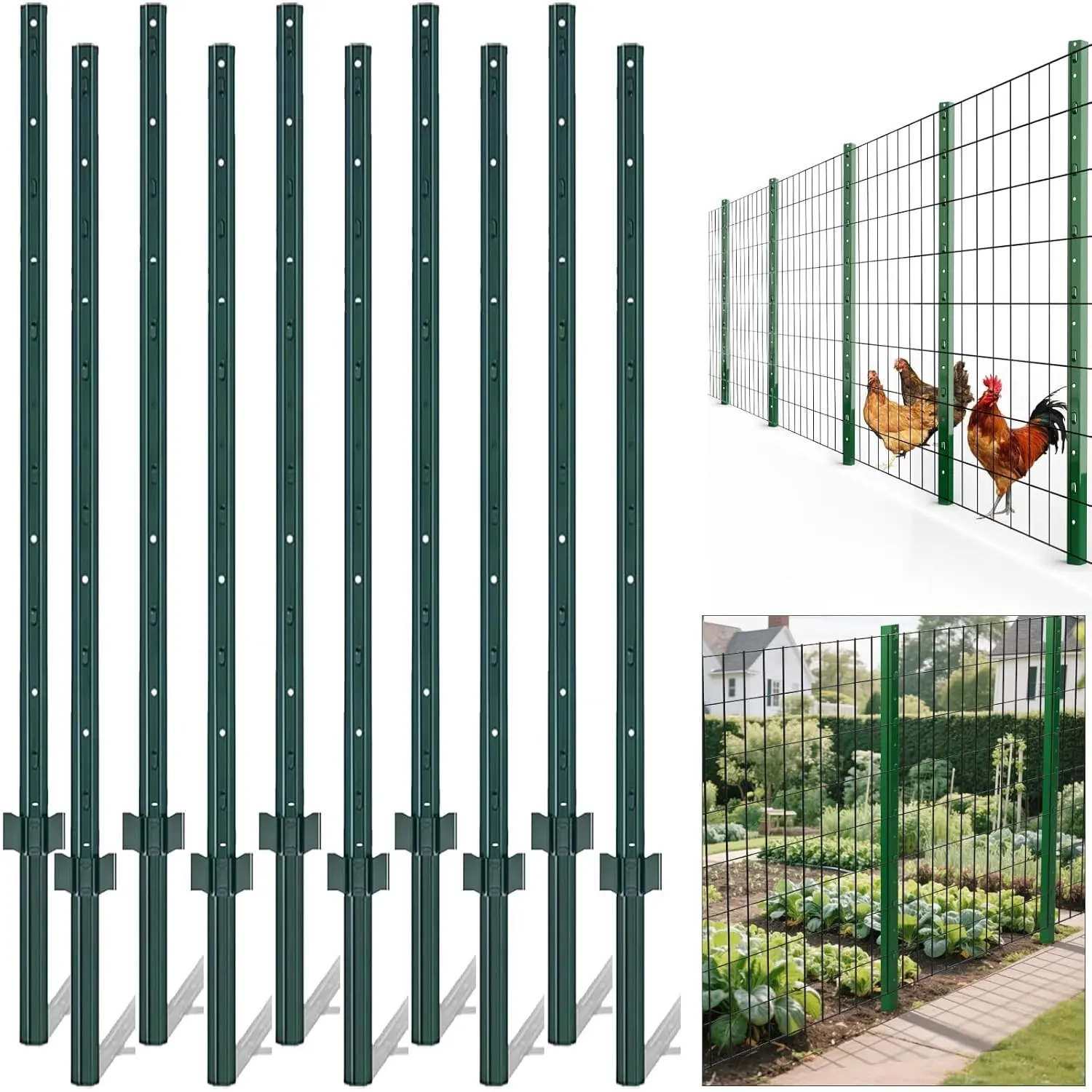 GARVEE 7 Feet Metal Fence Posts - Pack of 10 Sturdy U Post Fence Poles, Durable No Dig Step-In Stakes for Garden and Yard Fencing Solutions
