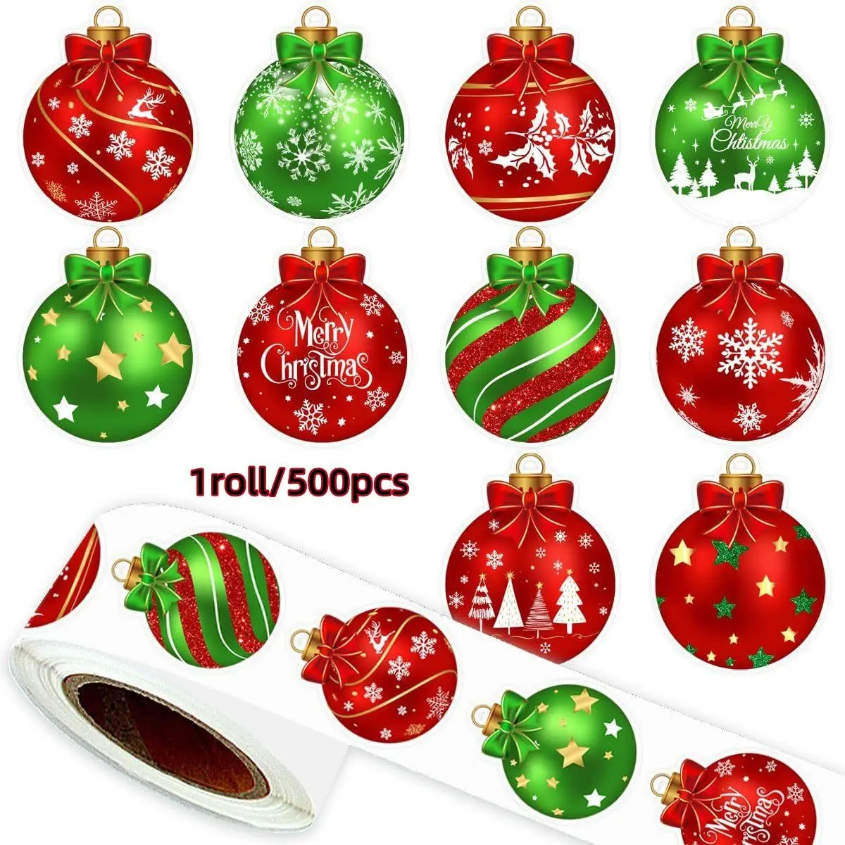 Christmas Sticker Roll, Bell Labels, and, Winter Holiday, Round Envelope Stickers, Christmas Balloon Stickers, Party Gift Decorations