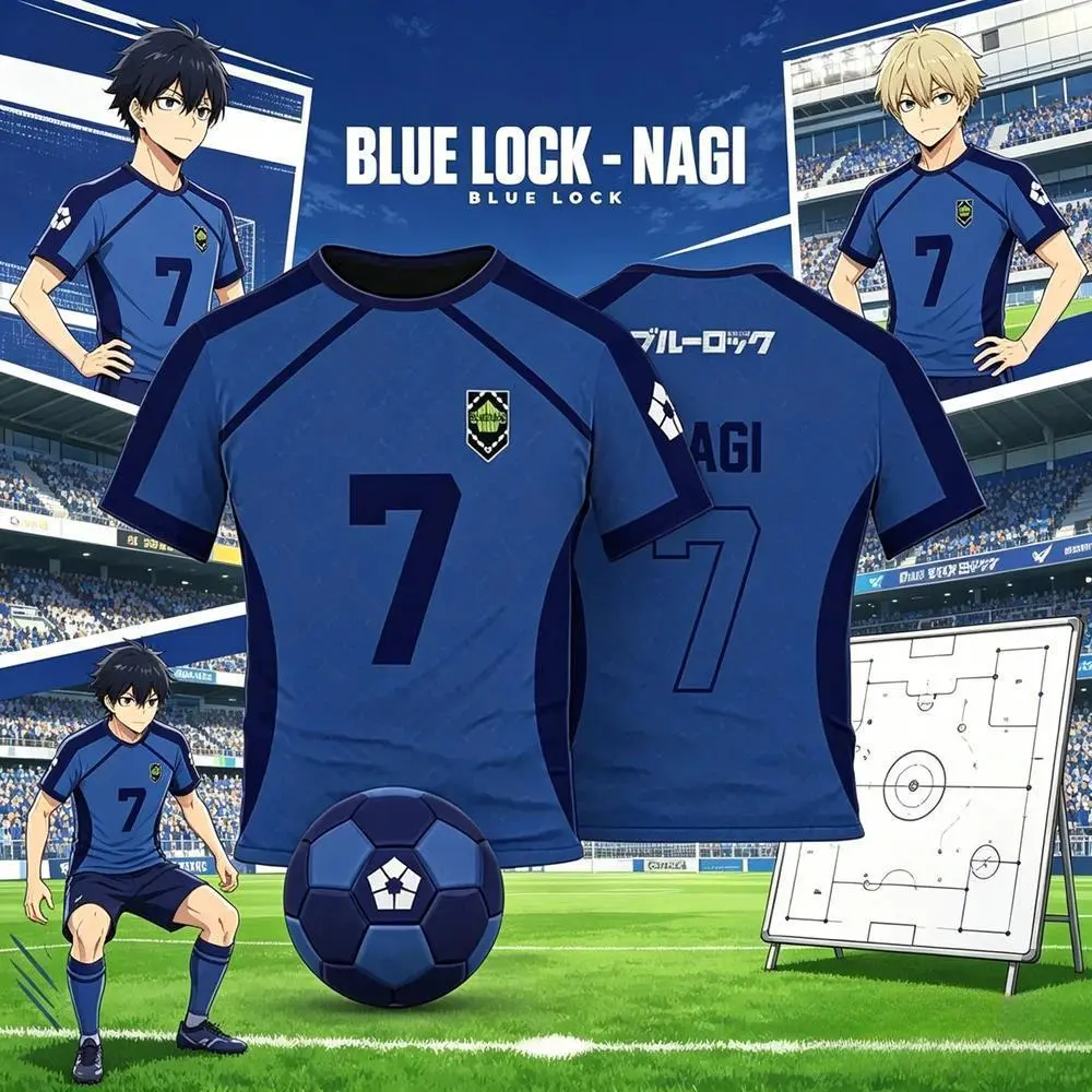Anime Blue Lock Jersey 3D Print Nagi Soccer T-Shirts Men Women Short Sleeve Sports Tee Y2k Top Cosplay Blue Lock Football Top