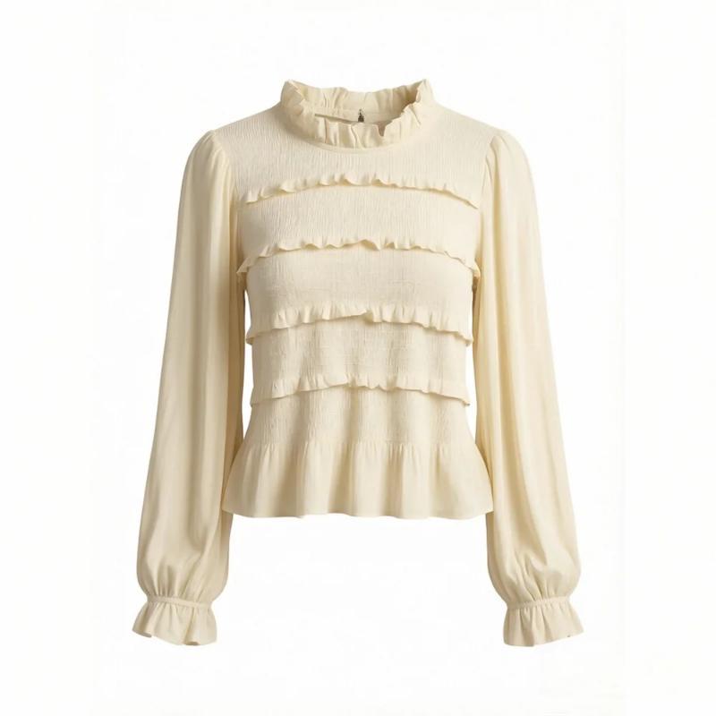 Aria Muse 2026 new women's fashion commuting style slim fit version with ruffle collar long sleeved shirt and pleated top